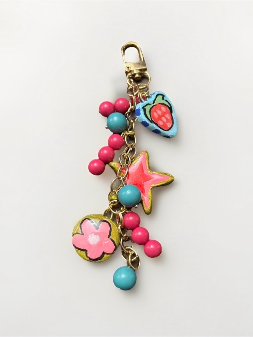 Playful Pink & Turquoise Charm Keychain by